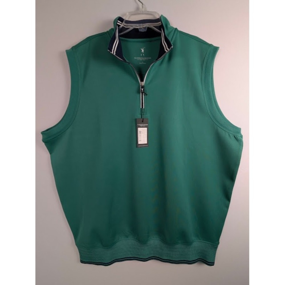 Fairway & Greene Caves 1/4 Zip Vest Mens Large Fir Green Navy F&G Tech K31510